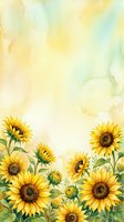 Watercolor sunflower border frame with soft yellow and green background for greeting cards, invitations and floral design projects.