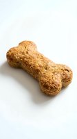 Bone-shaped dog treat with textured, golden-brown surface on white background. Suitable for pet food packaging, veterinary websites, and animal care marketing materials.