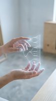 Hands protecting glowing digital brain network with neural connections representing artificial intelligence and data protection in modern workspace.