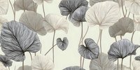 Elegant monochromatic pattern of stylized lotus leaves with delicate veining on cream background, creating a serene botanical composition.