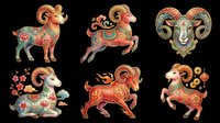 Ornamental ram and goat designs with decorative patterns, isolated on transparent background. Ready for t-shirt designs, clipart, stickers, sublimation, print-on-demand products and digital crafts.