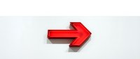 Red arrow pointing right with shadow on white background, isolated design element for web, marketing, and directional graphics.