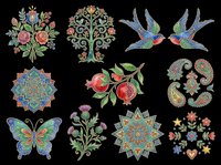 Embroidery style folk art elements set isolated on transparent background, ready for t-shirt design, sublimation, stickers, clipart, and print on demand use.