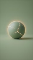 Cracked sphere with glowing lightning bolts emanating from fractures against neutral background, symbolizing energy, power, and destruction for design projects.