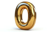 Metallic gold number zero on white background, balloon-like glossy digit with reflective surface and rounded edges. Isolated design element for typography.