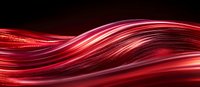 Flowing red waves of light create dynamic motion against dark background, glowing energy streams with particle effects for technology and abstract designs.