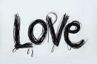 Hand drawn black word love in grunge brush stroke style on white background, perfect for greeting cards, valentines and romantic design projects.