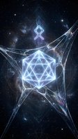 Glowing sacred geometry symbols floating in cosmic space with stars and nebula creating mystical spiritual energy field for meditation and esoteric design.