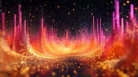 Glowing pink and orange abstract light waves with sparkles and particles creating magical tunnel effect against dark background. For fantasy backgrounds.