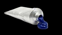 Blue paint squeezed from a silver metal tube, isolated on transparent background. Ready for art, craft, and stationery clipart, stickers, and print on demand designs.