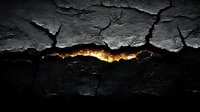 Dark cracked concrete surface with glowing golden light emerging from deep fissure, creating dramatic contrast between rough texture and warm illumination.