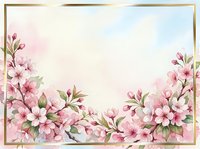 Elegant pink cherry blossom floral frame border with watercolor flowers on soft pastel background for spring wedding invitations and greeting cards.