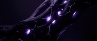 Abstract purple lightning bolts crackling across dark background creating dramatic electrical energy pattern for digital art and technology designs.