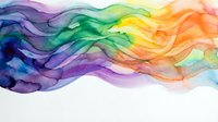 Abstract watercolor rainbow waves flowing across white background with vibrant colors blending from purple to orange in artistic fluid motion for creative designs.