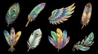 Colorful decorative feathers and wings clipart set, isolated on transparent background, ready for stickers, t-shirt design, print on demand, and sublimation projects.