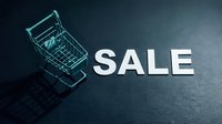 Shopping cart with bold SALE letters on dark textured background, evoking retail discount and seasonal promotion concepts for marketing.