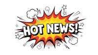 Comic book style explosion bubble with hot news text in bold letters surrounded by colorful burst effects and motion lines on white background.