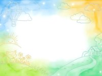 Watercolor landscape frame with hot air balloon, windmill and countryside elements in soft pastel colors creating dreamy border for text and design projects.