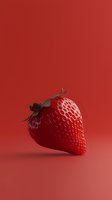 Fresh ripe strawberry on red background with soft shadow, minimalist food composition for healthy eating and summer fruit concept design.