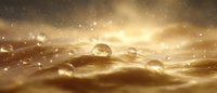Macro water drops on golden surface with dramatic lighting and bokeh effect create atmospheric nature background with morning sunlight and sparkles.