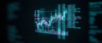 Financial data visualization with glowing charts and market analytics on dark background for business presentations and trading platforms.