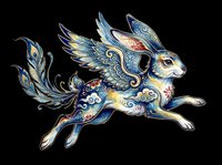Ornate winged rabbit with folk art patterns, isolated on transparent background. Ready for stickers, t-shirt design, print on demand, and sublimation crafts.