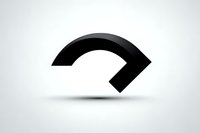 Black curved arrow shape isolated on light gray background with soft shadow, symbolizing direction, refresh, or return function.