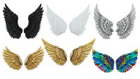 Angel wings collection in various colors and styles isolated on white background for fantasy design projects and creative artwork.