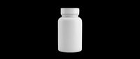 White plastic medicine bottle with cap, isolated on transparent background. Ready for sticker, label mockup, print on demand, sublimation, and T-shirt design use.