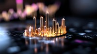 Golden metallic city skyline emerging from laptop keyboard with glowing lights, representing digital transformation and smart city technology concepts.
