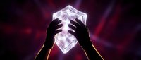 Hands reaching toward glowing crystal gem with magical light rays on dark purple background for fantasy gaming and mystical design projects.