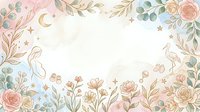 Botanical frame with roses, eucalyptus, and celestial elements on isolated white background, ready for invitations, greeting cards, and design projects.