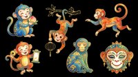 Cute monkey characters collection isolated on transparent background, ready for t-shirt design, clipart, stickers, print-on-demand products and sublimation projects.