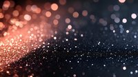 Magical rose gold and navy blue bokeh background with glowing particles and blurred lights creating dreamy atmospheric effect for festive designs and celebrations.