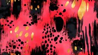 Abstract pink and black artistic background with gold accents, black dots and brush strokes creating dynamic texture for modern graphic design projects.