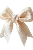 Elegant rose gold glitter bow with sparkly texture isolated on white background, ready for design projects and holiday decorations.
