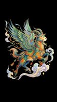 Ornate winged goat with decorative horns and flowing mane, isolated on transparent background. Ready for t-shirts, stickers, clipart, sublimation and print-on-demand designs.
