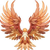 Majestic phoenix bird with spread wings in warm copper and golden tones on isolated background, ready for logo design, tattoo art and creative projects.