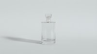 Empty glass perfume bottle with stopper on white background, isolated for product mockup, packaging design, and cosmetic branding applications.