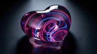 Abstract glass heart with swirling purple and pink gradients on dark background. Modern romantic symbol for Valentine's Day, love concepts, and luxury design.