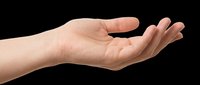 Caucasian adult hand with open palm facing upward in a giving or receiving gesture, isolated on transparent background. Ready for design use on t-shirts, clipart, stickers, print-on-demand products, and sublimation projects.