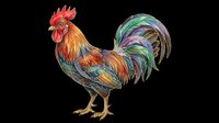 Colorful rooster with vibrant red, orange, and green plumage isolated on transparent background. Ready for t-shirt designs, clipart, stickers, and print-on-demand products.