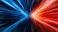 Dynamic light burst with red and blue radial streaks emanating from center point creating dramatic speed effect against dark background. For technology and motion designs.