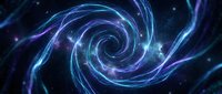 Abstract cosmic spiral galaxy with glowing blue and purple energy streams swirling through dark space with sparkling stars for digital backgrounds.