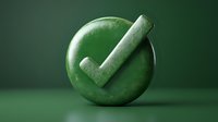 Green checkmark symbol on circular badge with textured surface against dark green background, representing approval, success or confirmation status.
