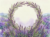 Watercolor lavender wreath frame with purple flowers and green leaves on soft background for wedding invitations and romantic designs.
