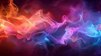 Vibrant cosmic smoke effect with flowing orange, pink, and blue colors against dark background, creating ethereal nebula-like appearance.