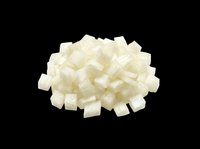 Diced white onion pieces isolated on transparent background, ready for culinary design, recipe graphics, food packaging, cooking blogs, restaurant menus, and print-on-demand kitchen products.