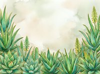 Watercolor succulent plants border frame with aloe vera and cacti on neutral background for botanical design projects and natural decor applications.
