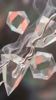 Abstract liquid glass forms with iridescent rainbow reflections and geometric crystal shapes creating modern artistic composition for digital design projects.